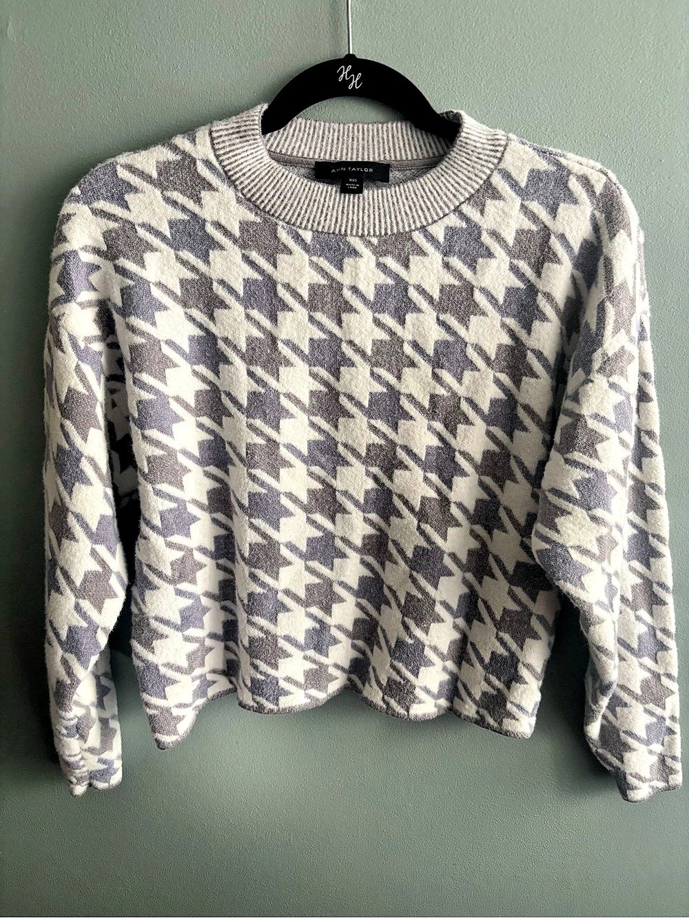 Ann Taylor Lavender & Gray Houndstooth Crewneck Sweater XXS